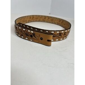 Nocona Western Men's Size 30 Brown Genuine‎ Leather Tooled Floral B857 No Buckle